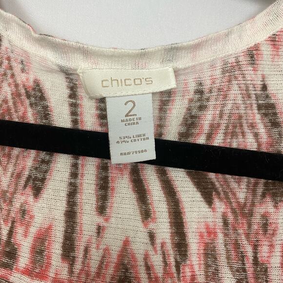 Chico’s Women’s Size 2 Linen Blend Open Front Cardigan - Boho Print, 3/4 Sleeve - Picture 2 of 3